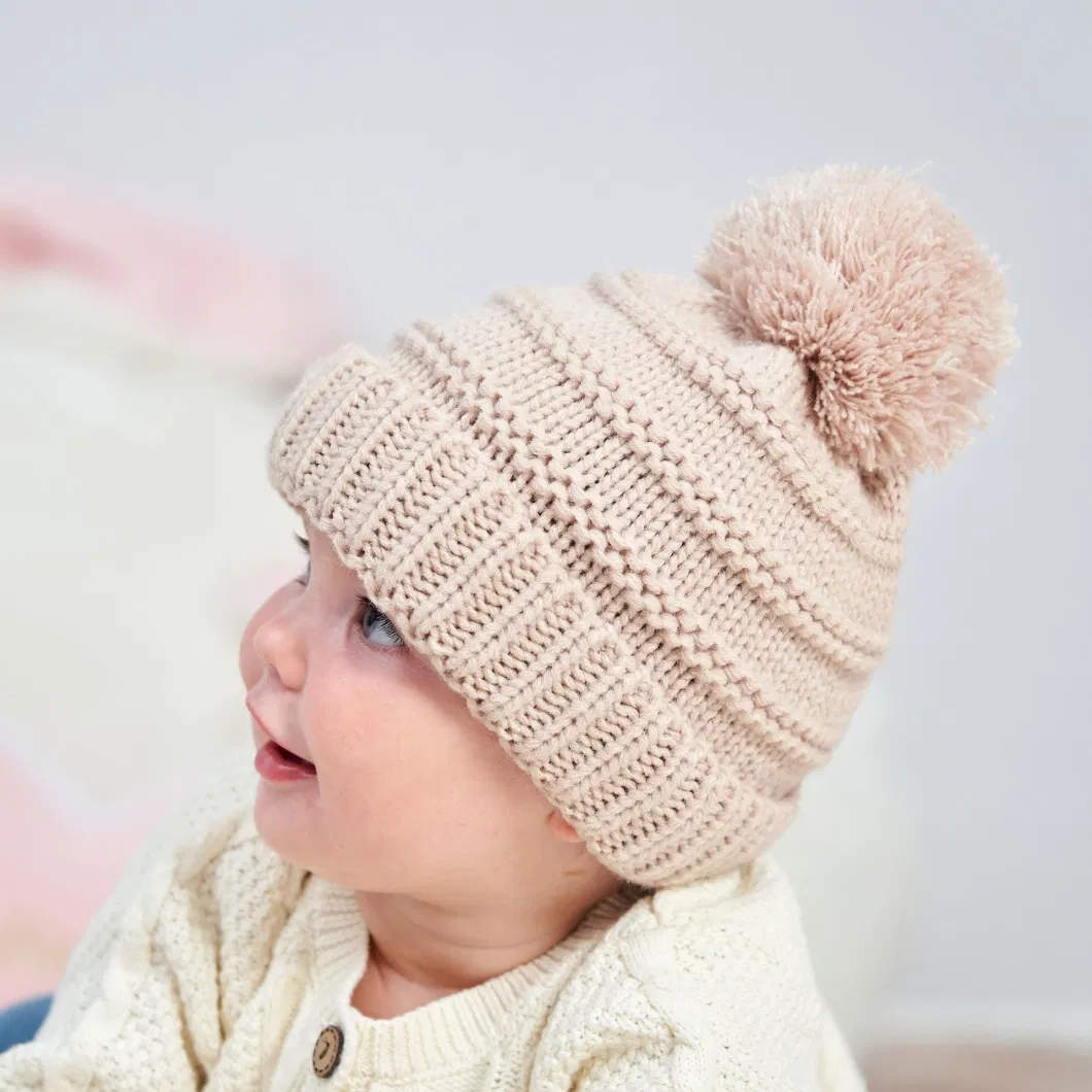 Customized High Quality New Born Baby Children POM POM Baby Ear for Girls Wool Winter Hats Knit Beanie